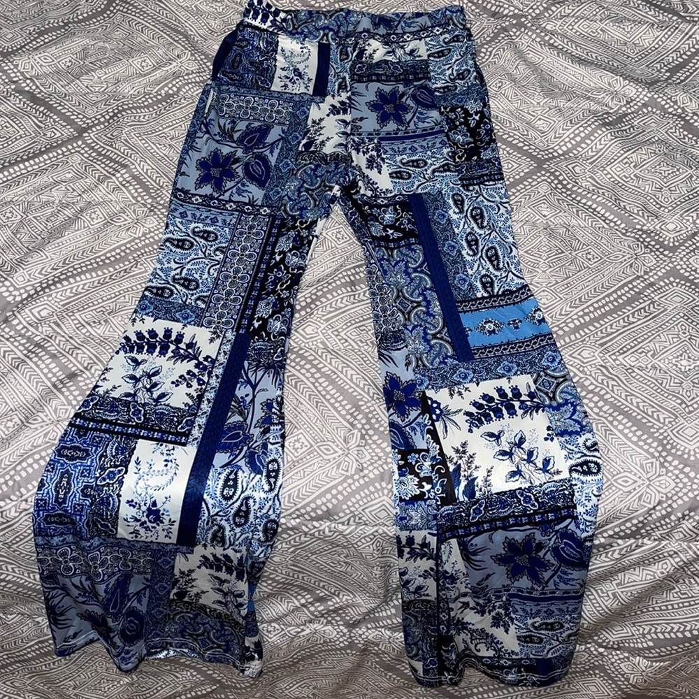 silk printed flare pants